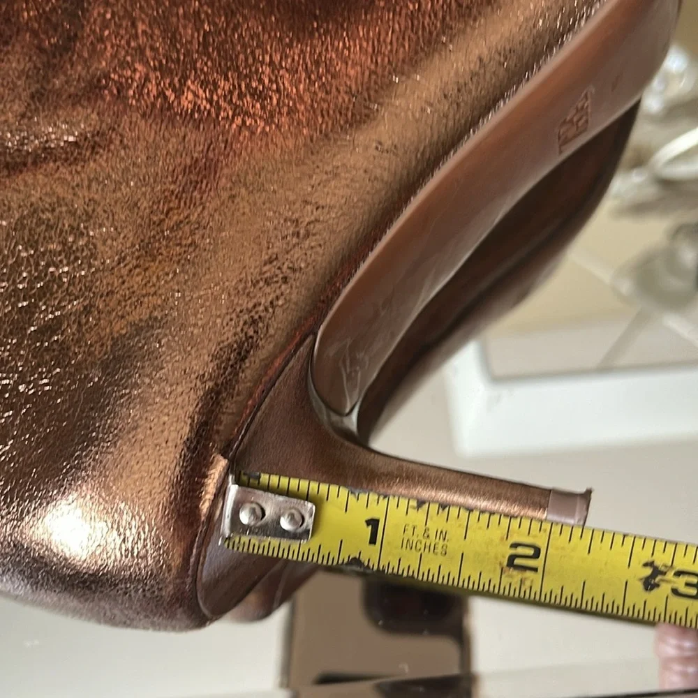 Zara Woman Metallic Kitten Heel Knee Boots Gold Bronze - Picture 8 of 15